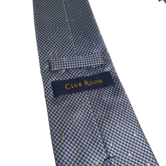 Club Room Blue Checkered Polka Dot Silk Tie 3.5 Inches Wide Stylish Design Gift - Picture 4 of 5